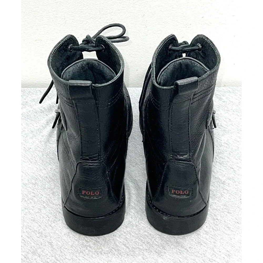 Polo Ralph Lauren Ranger Boots Mens Size 11D Black Leather Buckle Combat Work‎